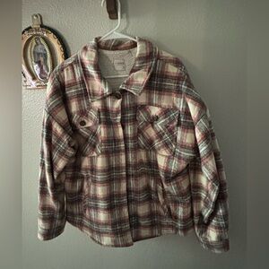 Ci Sono Plaid Utility Jacket - Red and Cream
